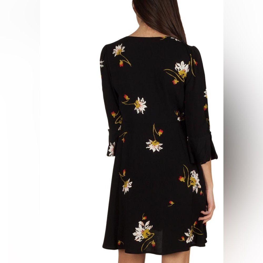 Free People Time on My Side Black Floral Bell Sleeve Boho Wrap Dress Size XS - Picture 3 of 14